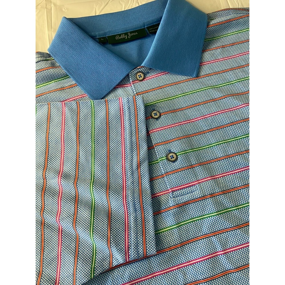 Men's Bobby Jones Blue Stripped‎ Multicolor Golf/Activewear Shirt-Size L-Nice